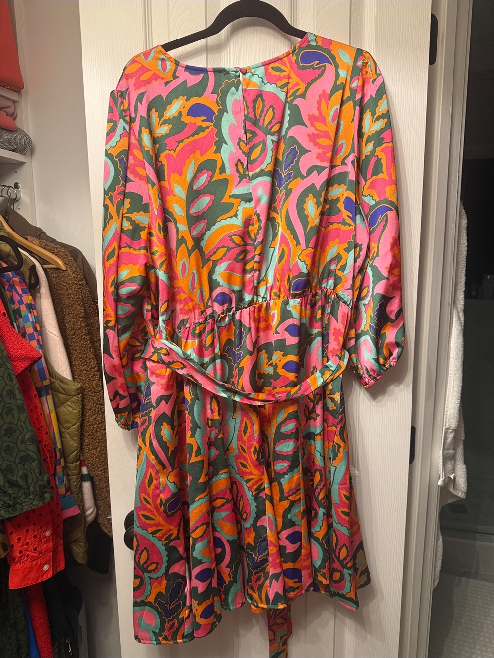Sugarlips Pink, Teal & Orange Paisley Tie-Waist Mini Dress